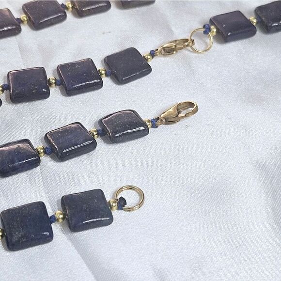 Natural Deep Blue Lapis Lazuli 12mm Flat Square Single Strand Necklace 14 Ct. Go - Picture 5 of 13